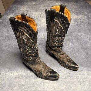 Corral Boots Women's Black Leather Dragon Inlay Western Cowboy Boots8 1/2 M